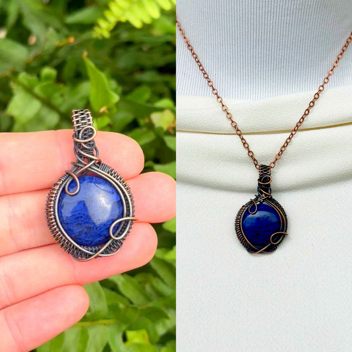 Blue Cherry Quartz Crystal Copper Pendant