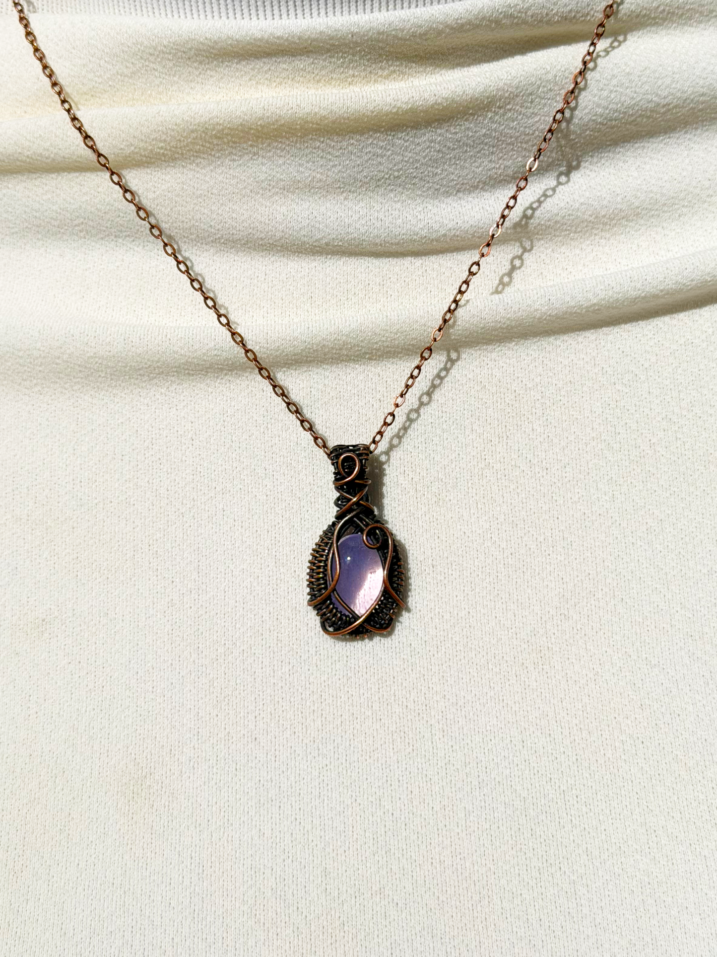 Mini Lavender Quartz Crystal Copper Pendant