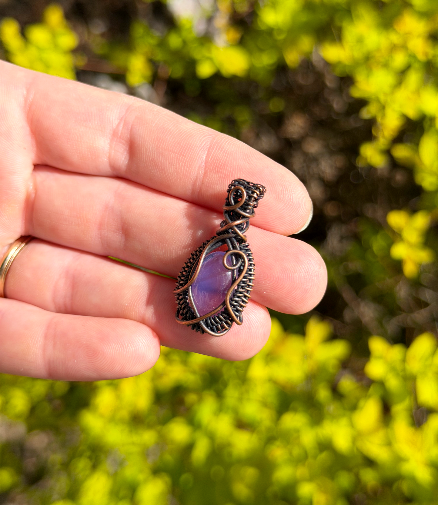 Mini Lavender Quartz Crystal Copper Pendant