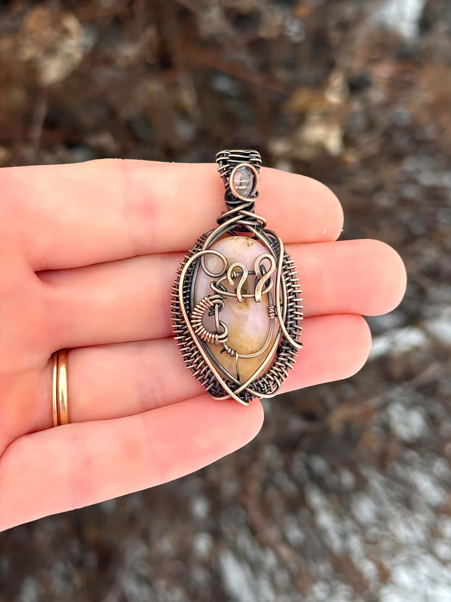 Coffee Brew Polychrome Jasper & Opal Accent Crystal Copper Pendant