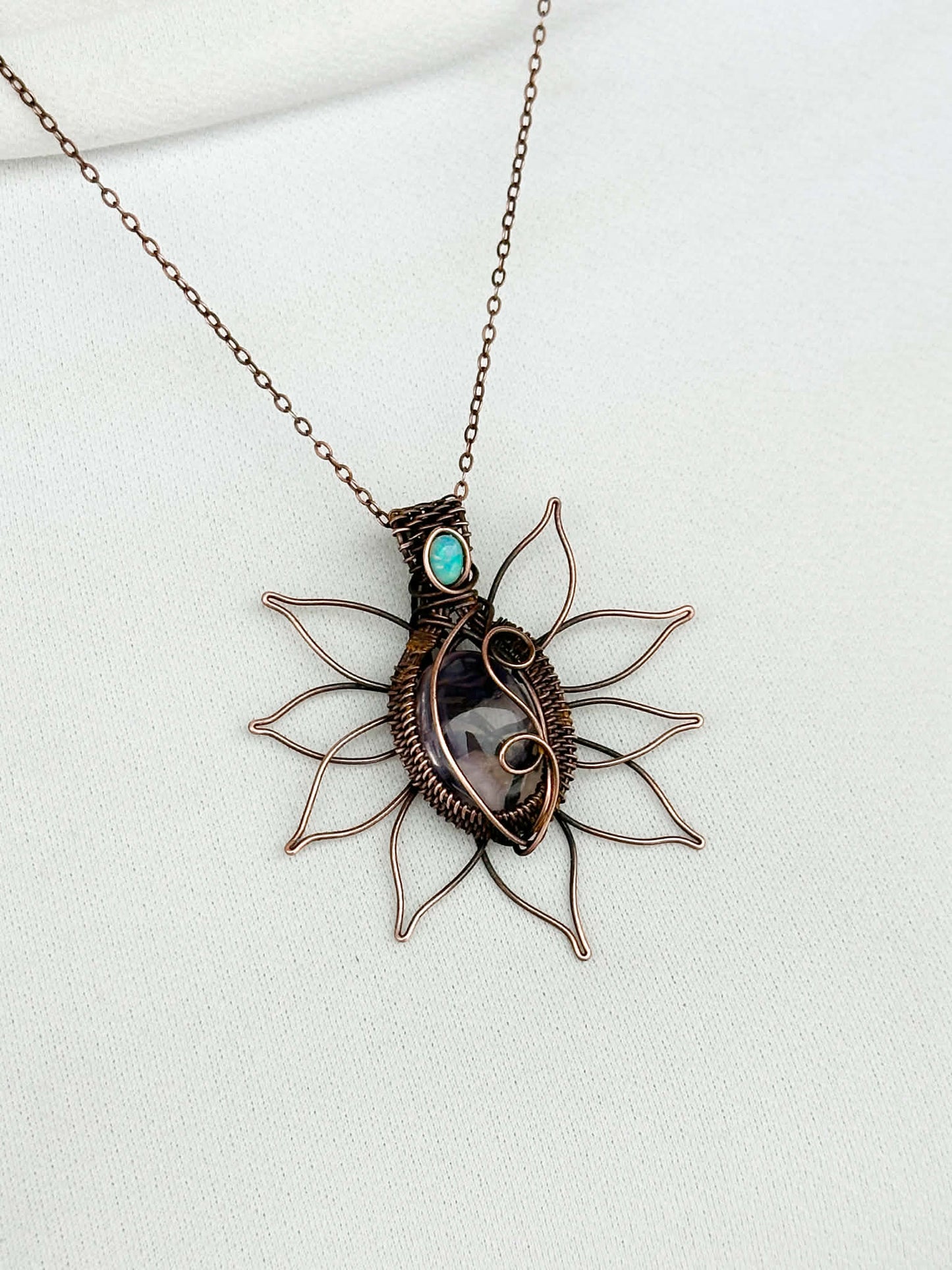 Sunflower Ametrine & Opal Accent Crystal Copper Pendant