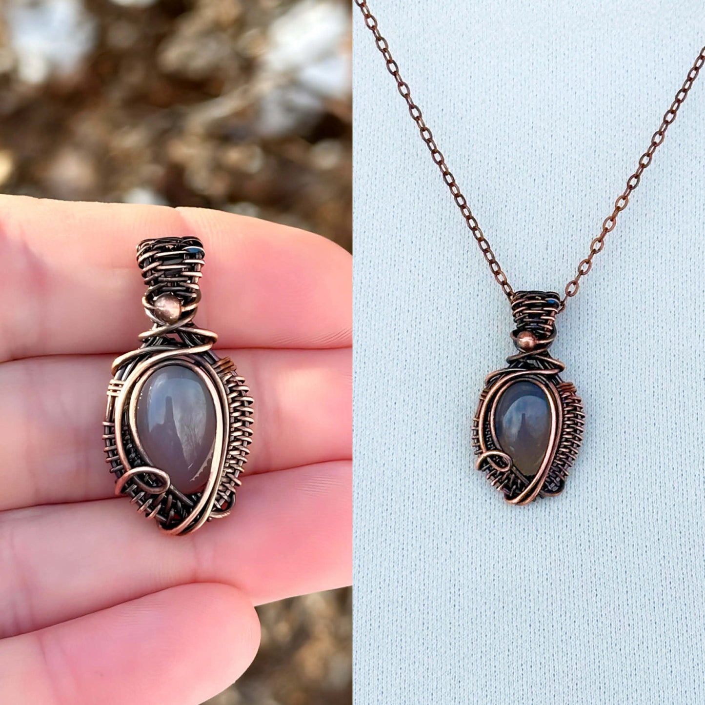 Mini Grey Quartz Crystal Copper Pendant