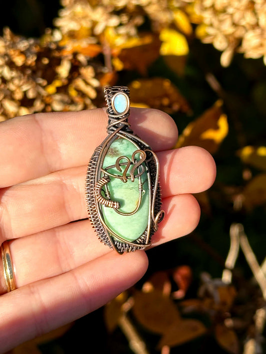 Coffee Brew Chrysoprase & Opal Accent Crystal Copper Pendant