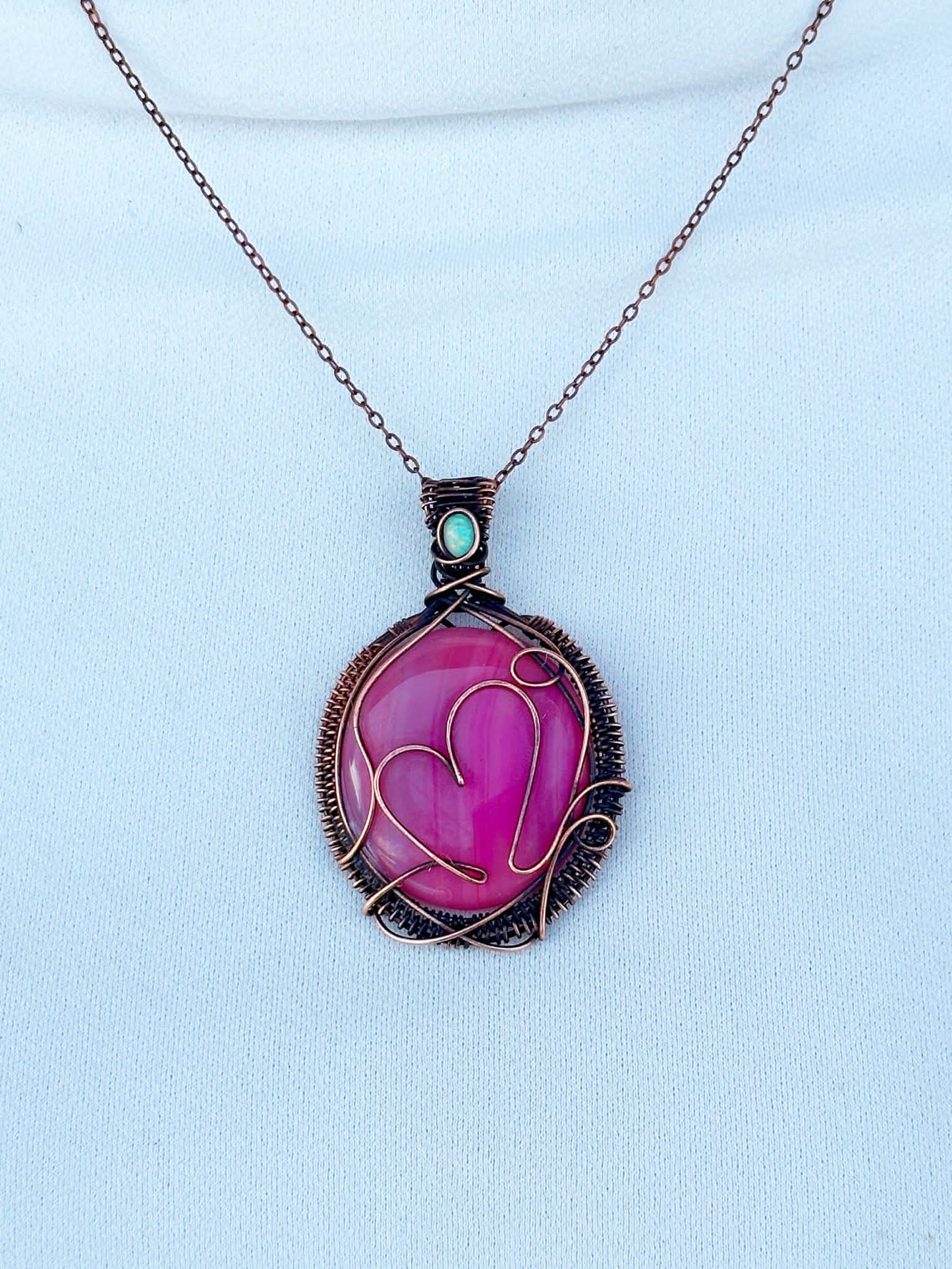 Heart Pink Opal & Opal Accent Crystal Copper Pendant
