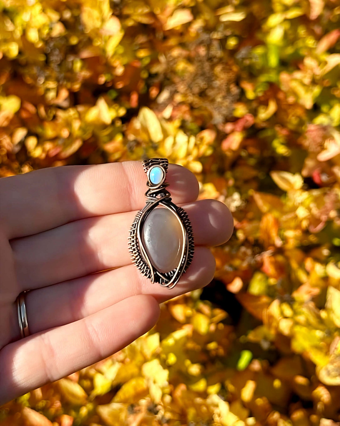 Mini Grey Moonstone & Opal Accent Crystal Copper Pendant