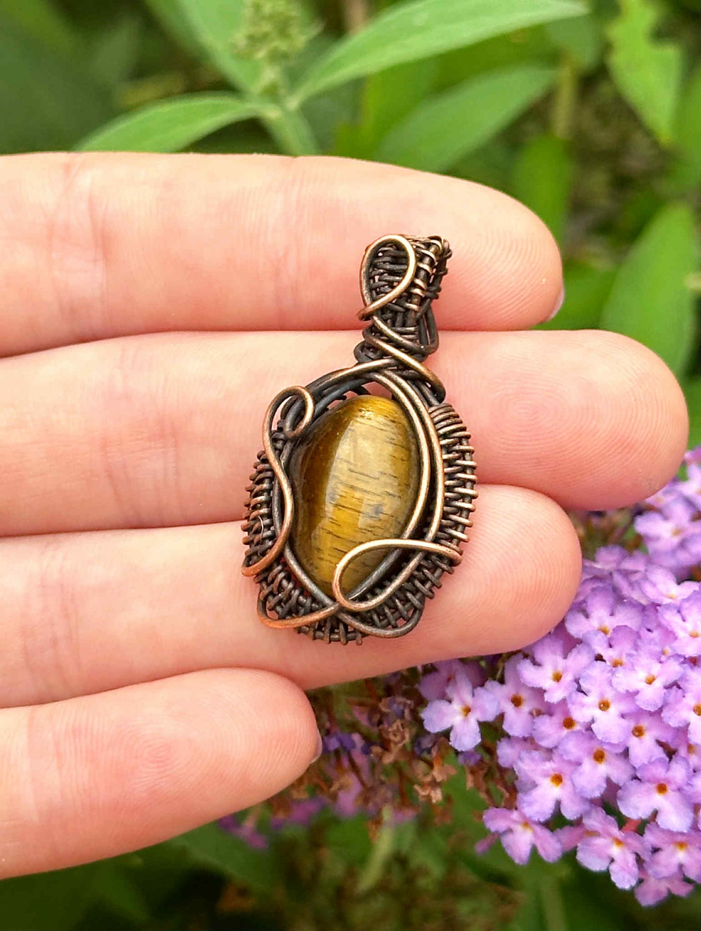 Mini Tigers Eye Crystal Copper Pendant