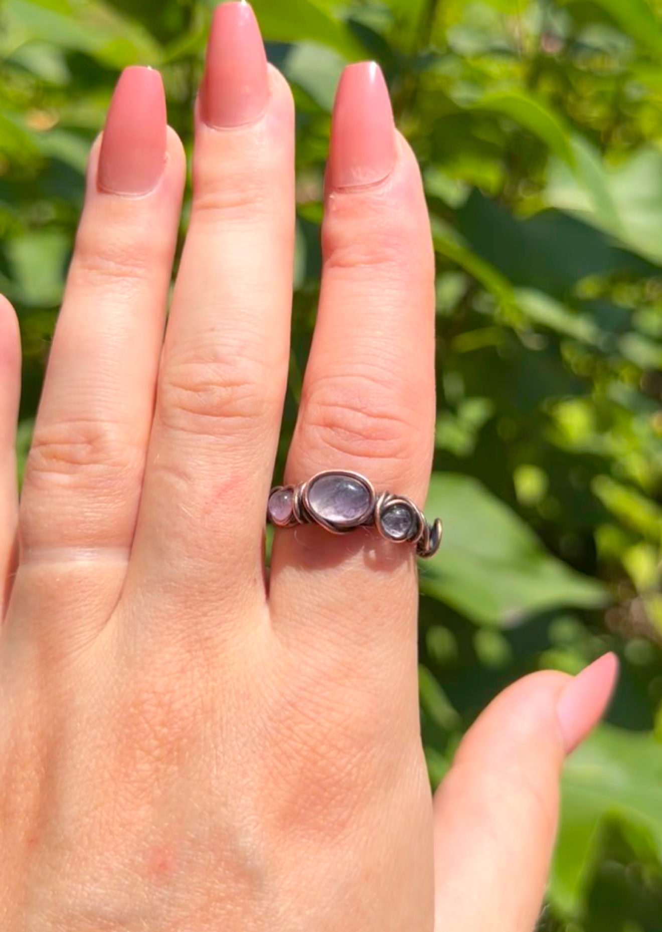 Triple Amethyst Crystal Copper Ring