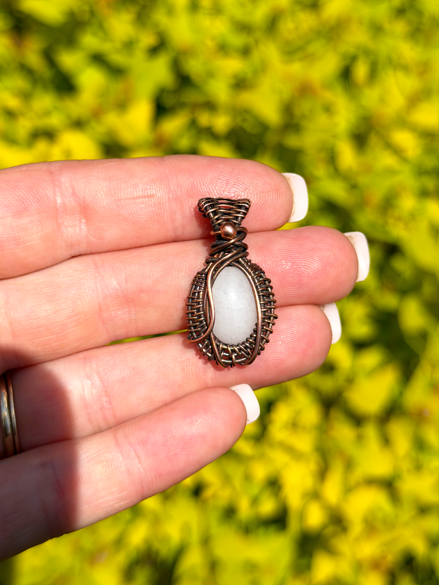 Mini White Jade Crystal Copper Pendant