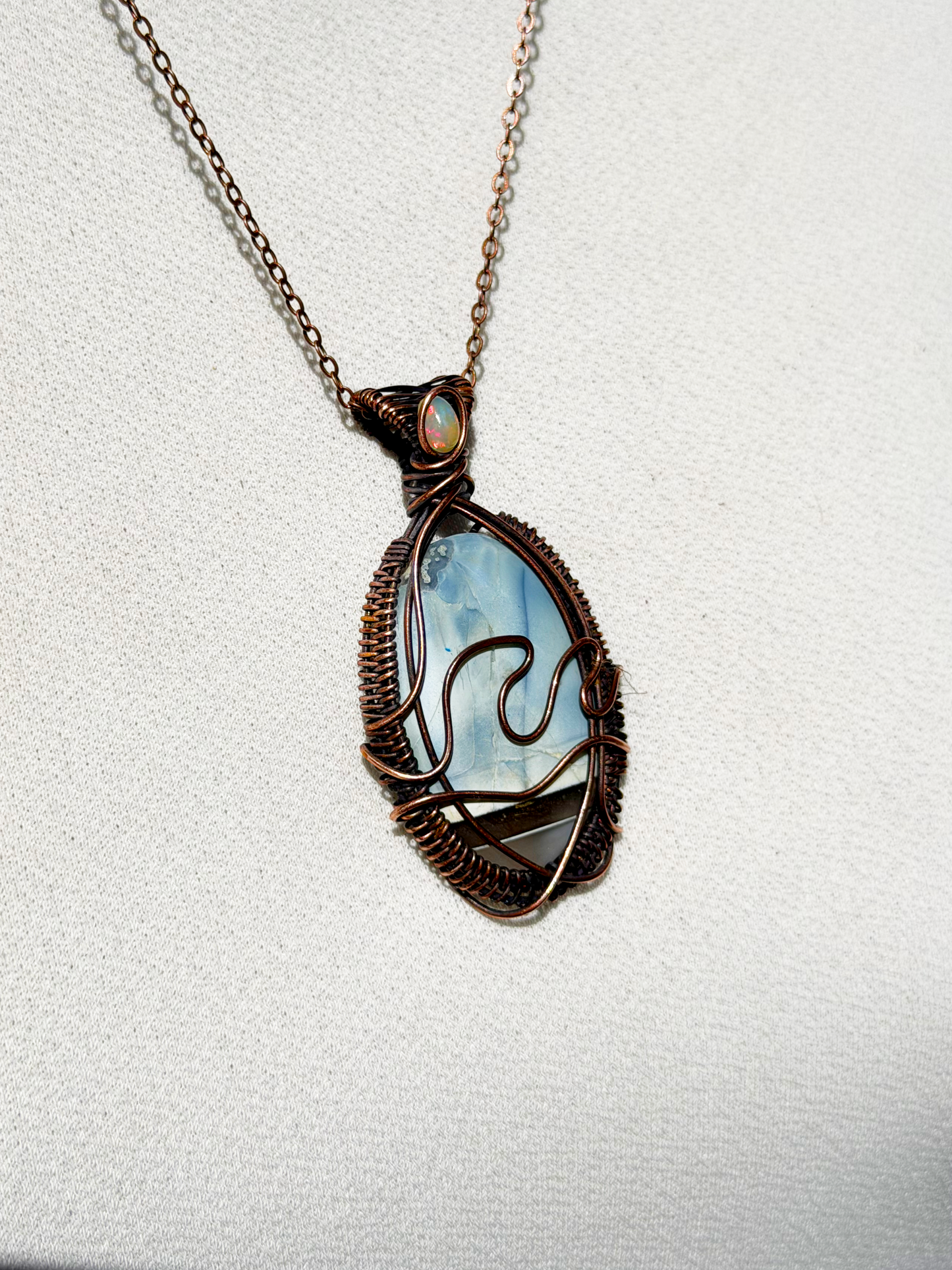 Wave Blue Opal with Opal Accent Crystal Copper Pendant