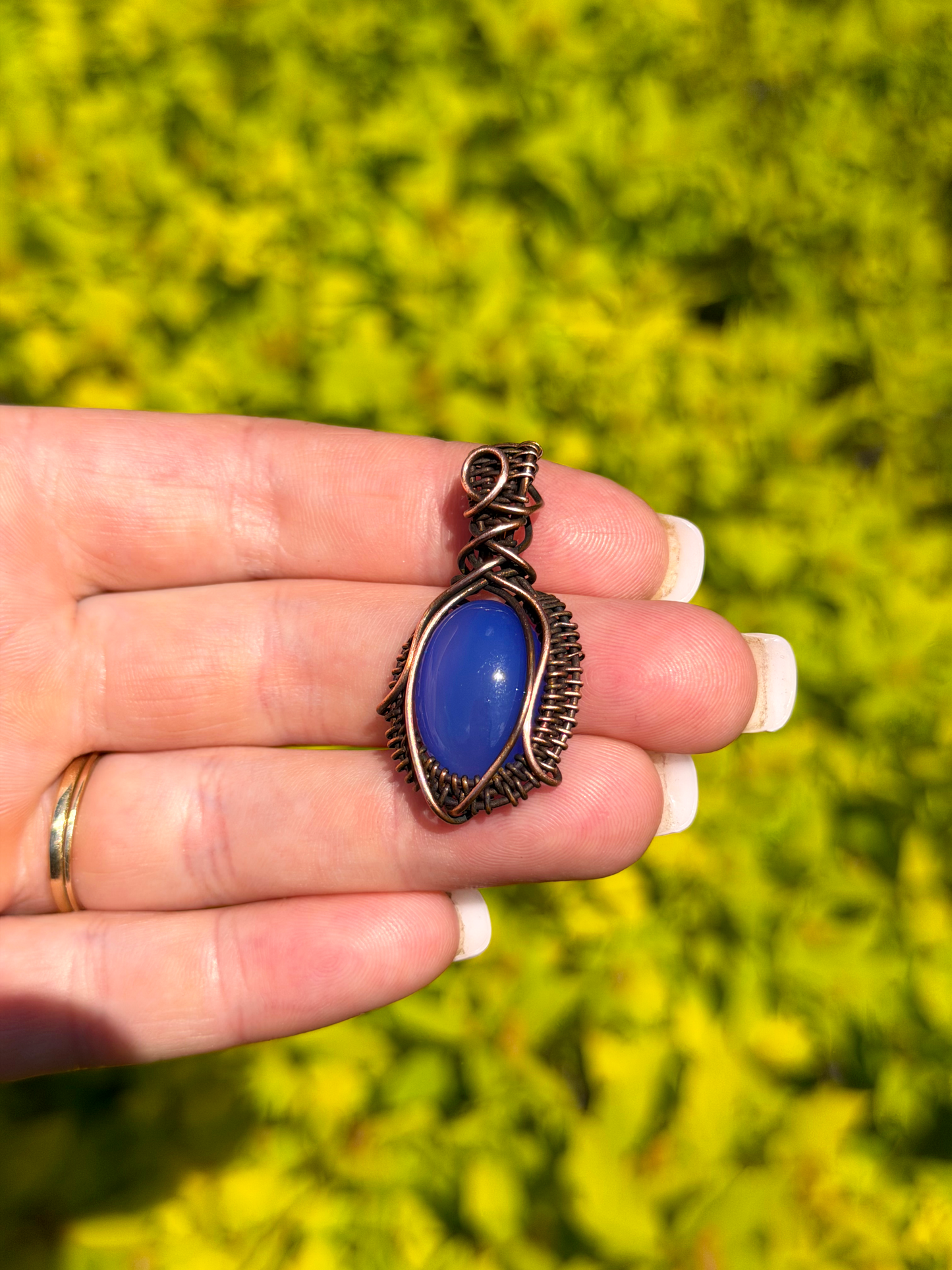 Mini Blue Agate Crystal Copper Pendant