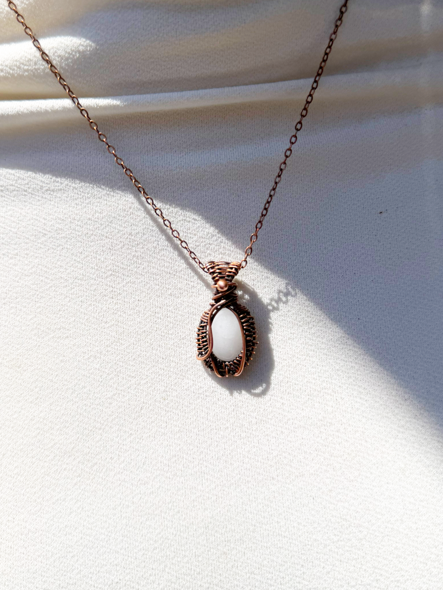 Mini White Jade Crystal Copper Pendant