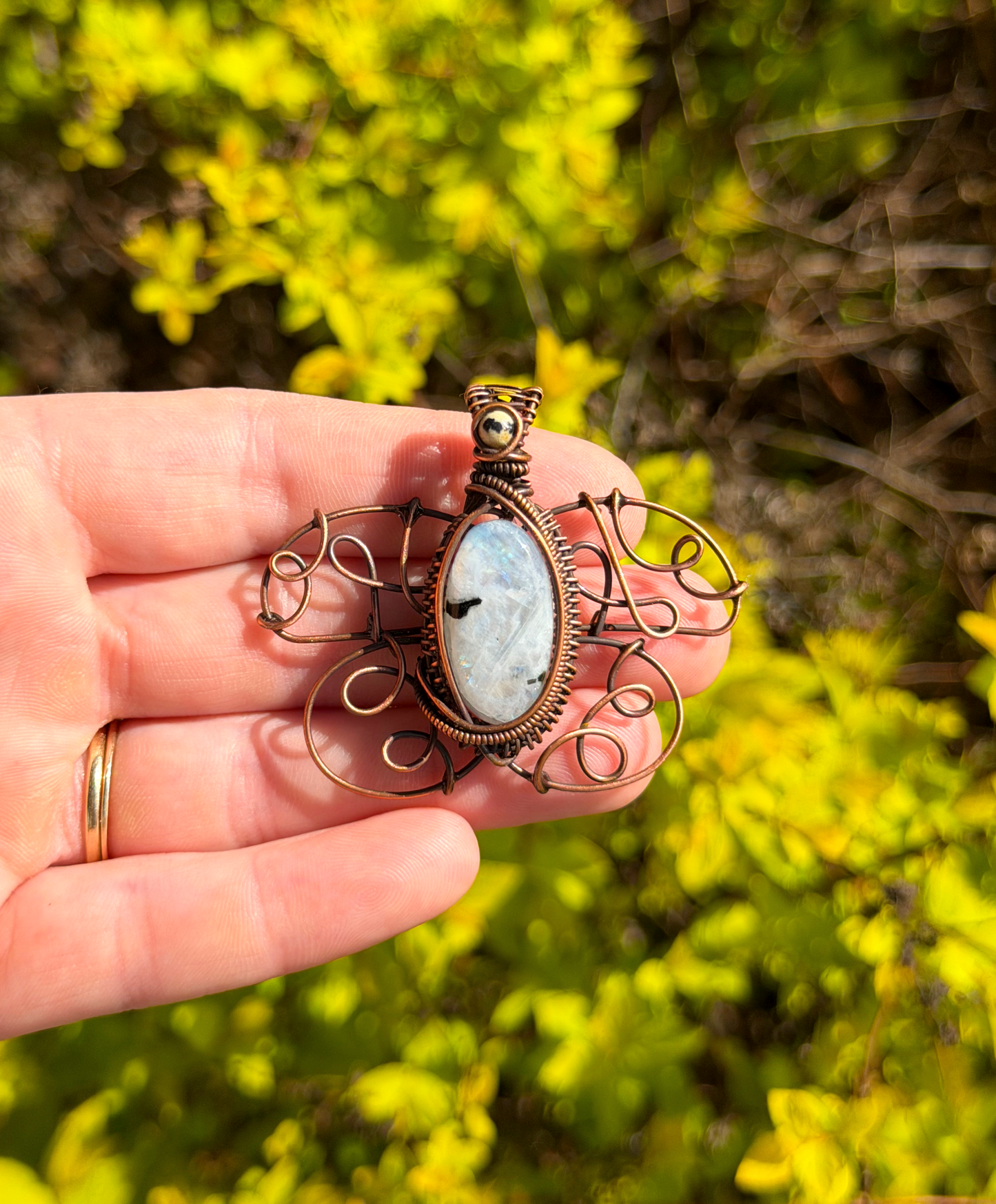 Polyphemus Moth Rainbow Moonstone & Zebra Jasper Accent
