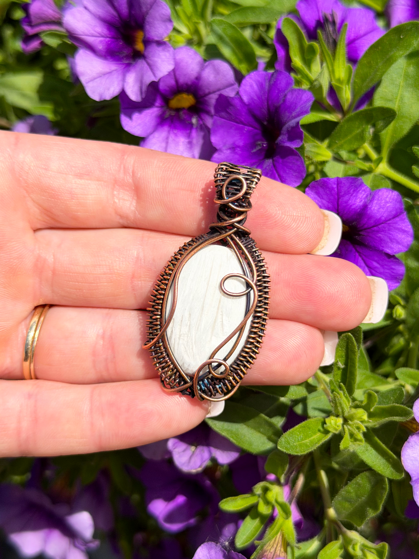 White Stichtite Crystal Copper Pendant
