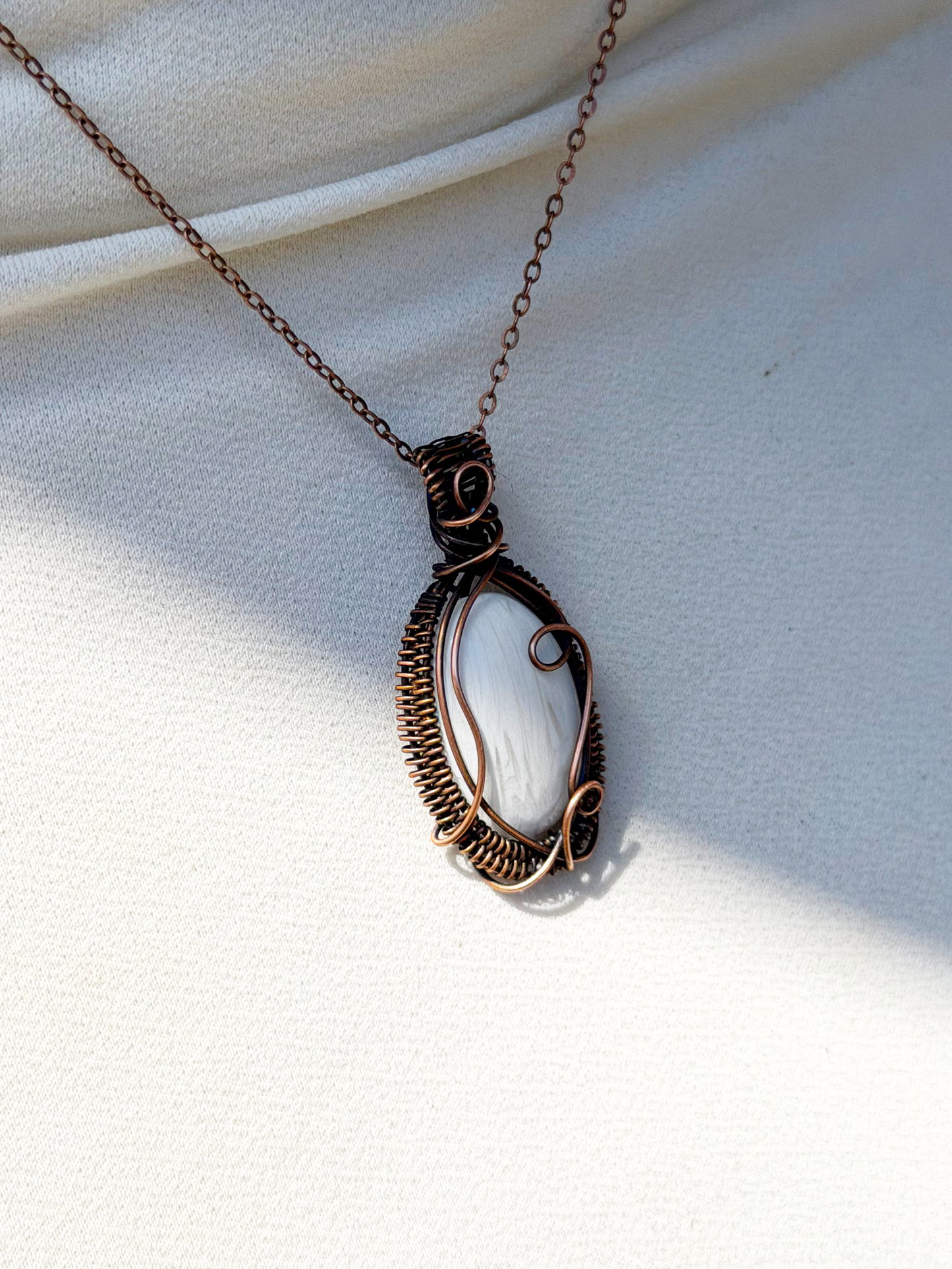 White Stichtite Crystal Copper Pendant
