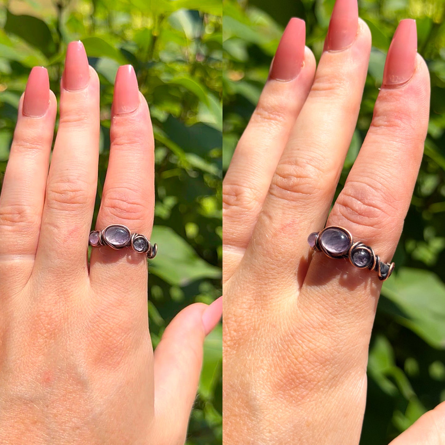 Triple Amethyst Crystal Copper Ring