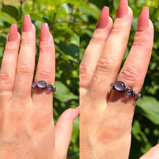 Triple Amethyst Crystal Copper Ring