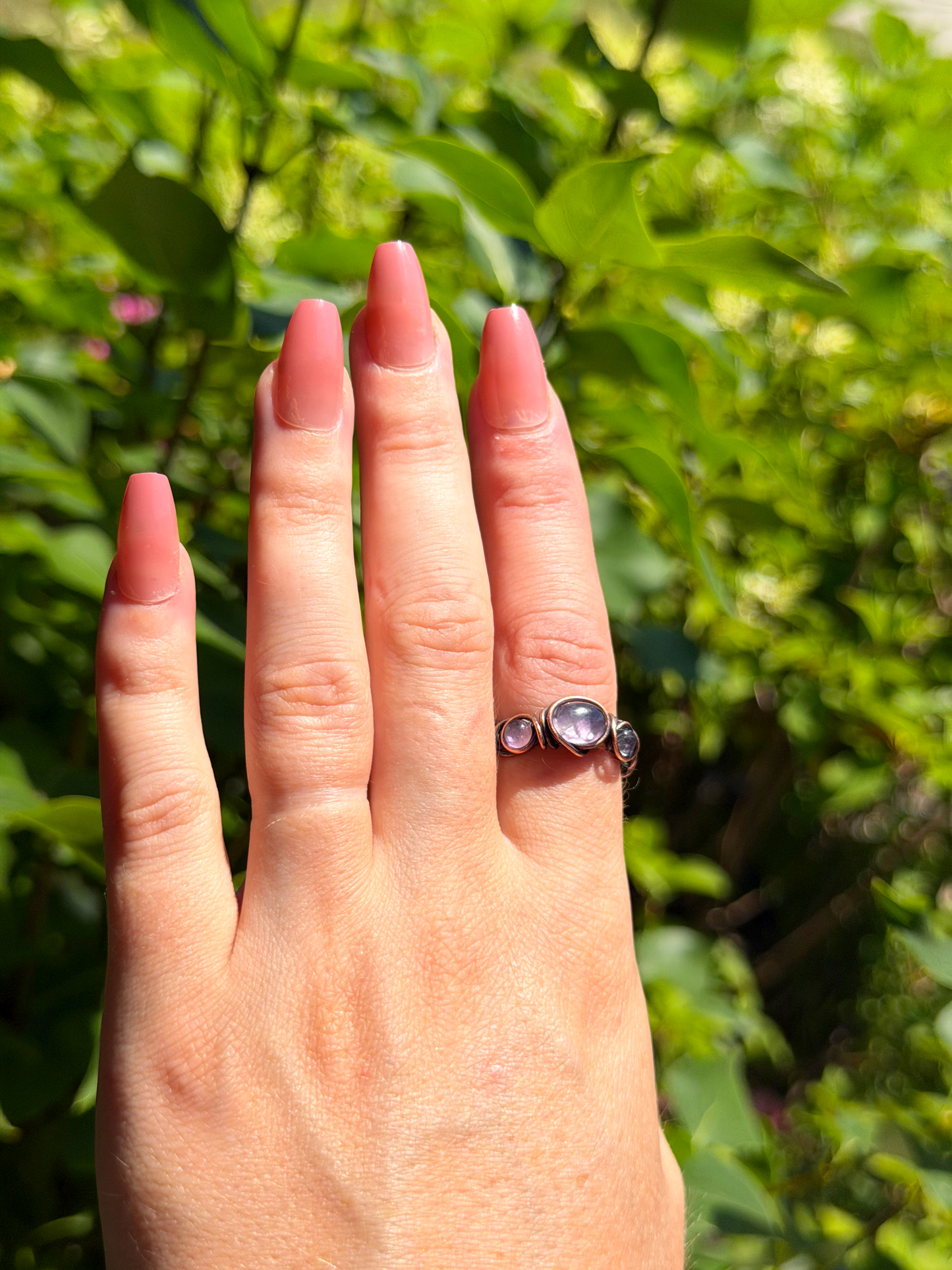 Triple Amethyst Crystal Copper Ring