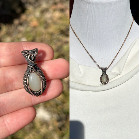Mini White Amazonite Crystal Copper Pendant