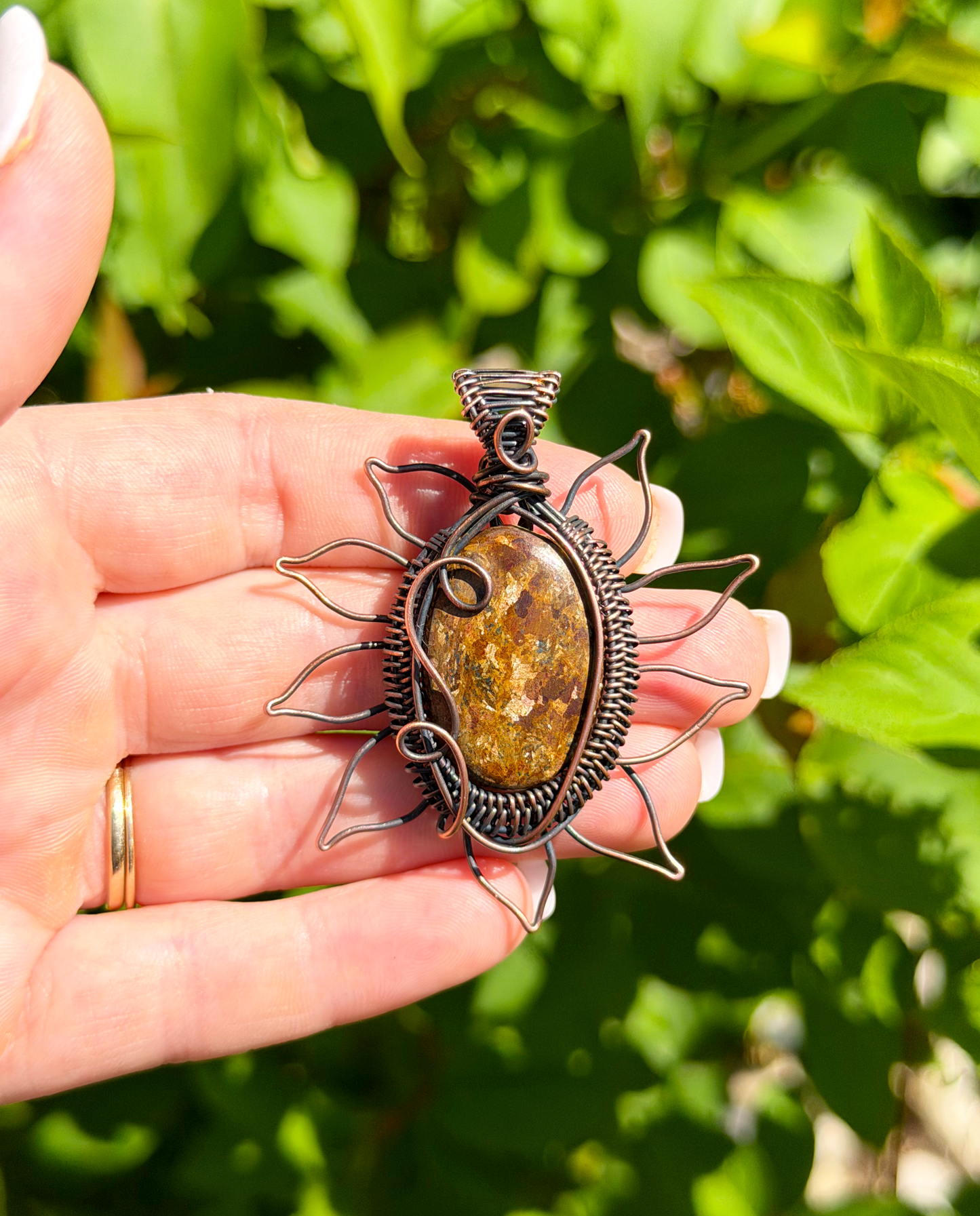 Sunflower Bronzite Crystal Copper Pendant