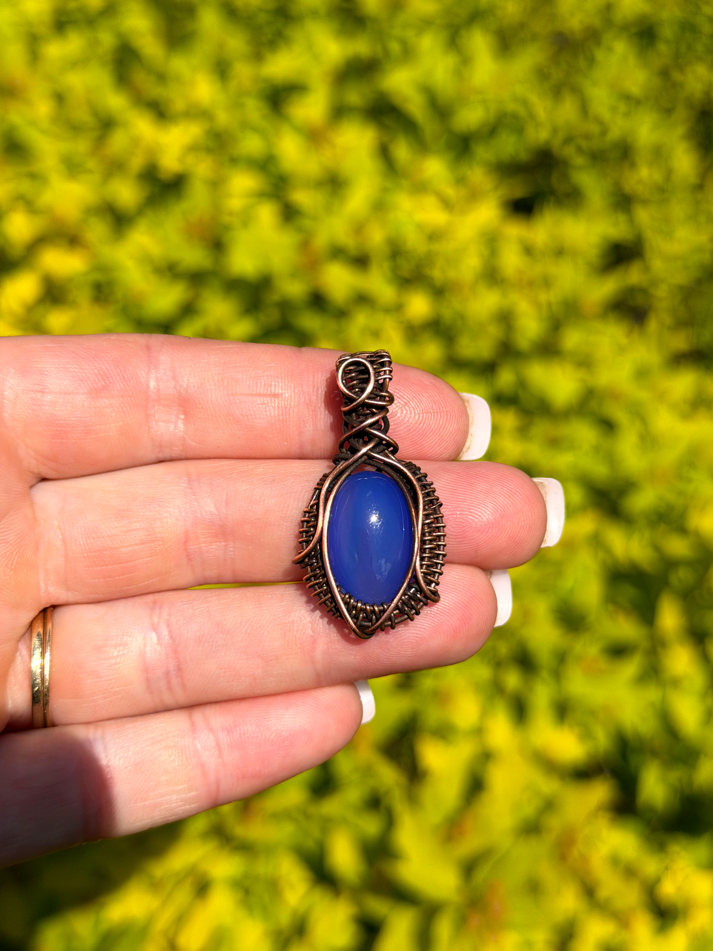 Mini Blue Agate Crystal Copper Pendant