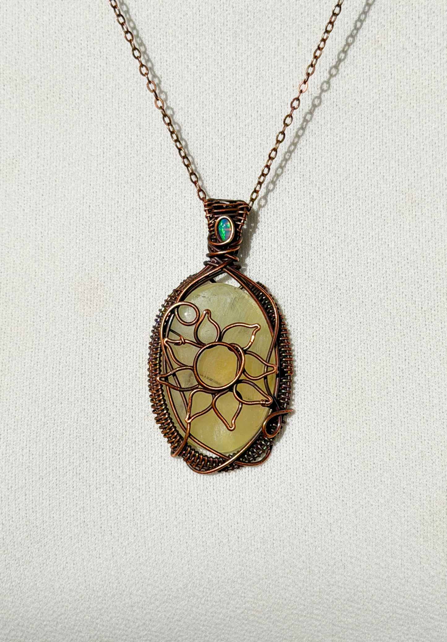 Sun Prehnite Crystal Copper Pendant