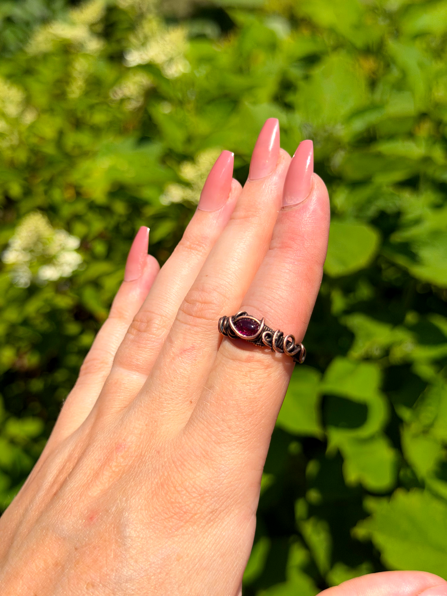 Purple Prehnite Crystal Copper Ring