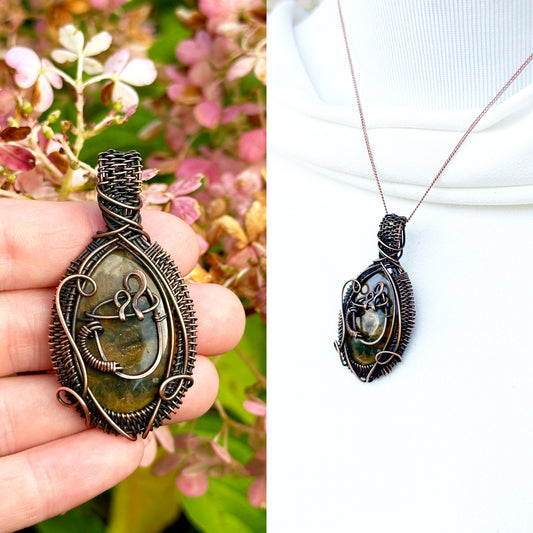 Coffee Brew Ocean Jasper & Opal Crystal Copper Pendant