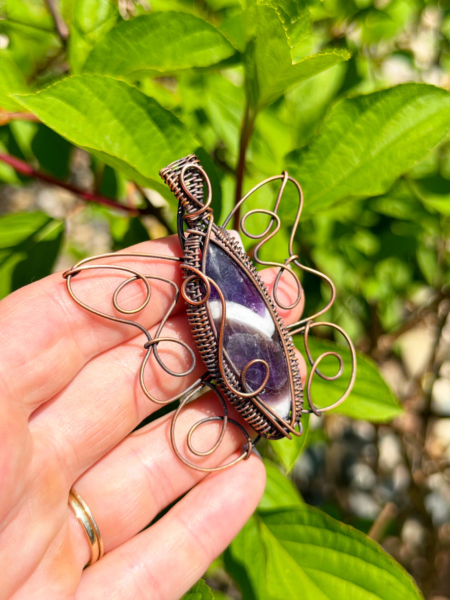 Butterfly Chevron Amethyst Crystal Copper Pendant
