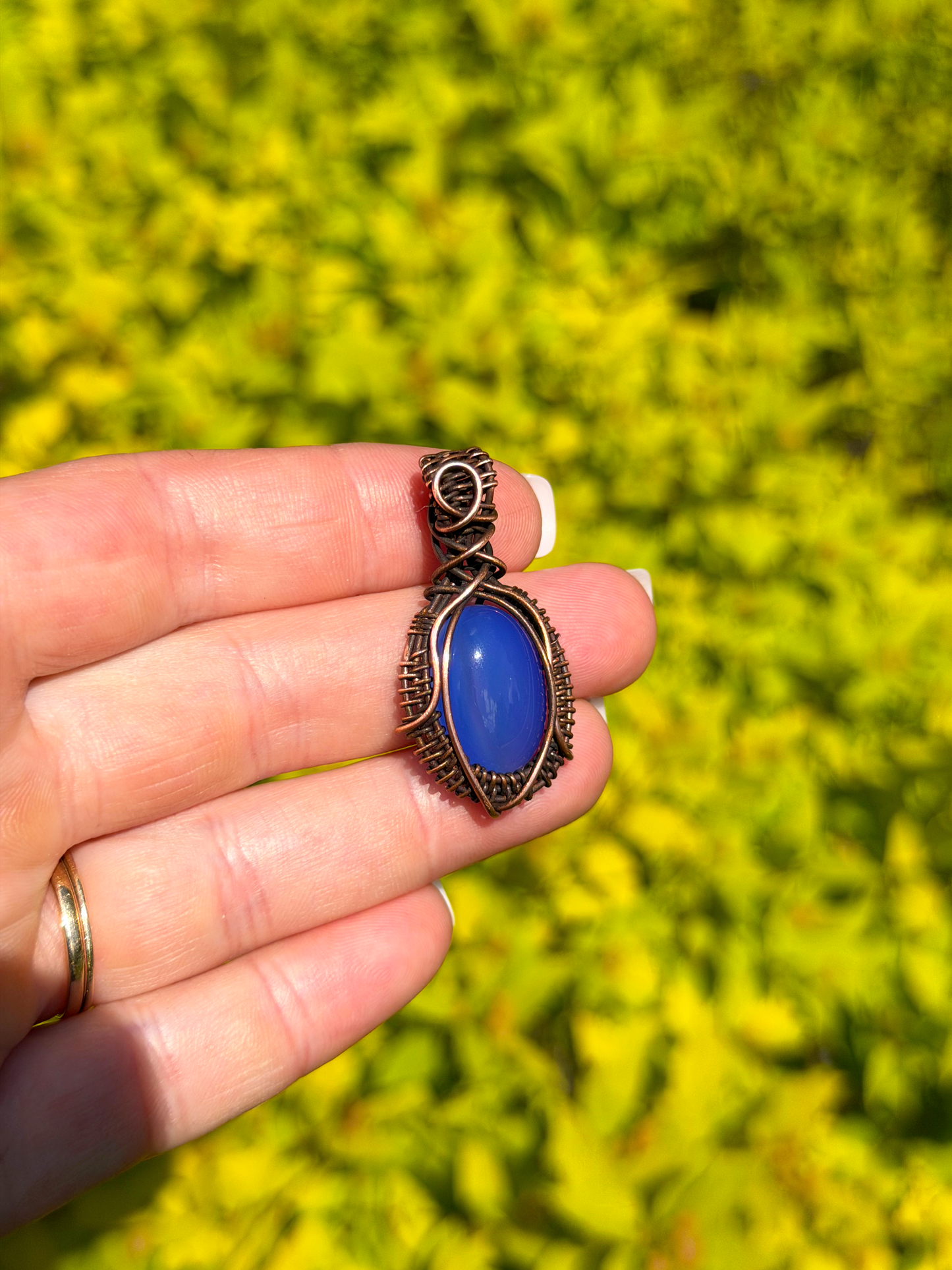 Mini Blue Agate Crystal Copper Pendant