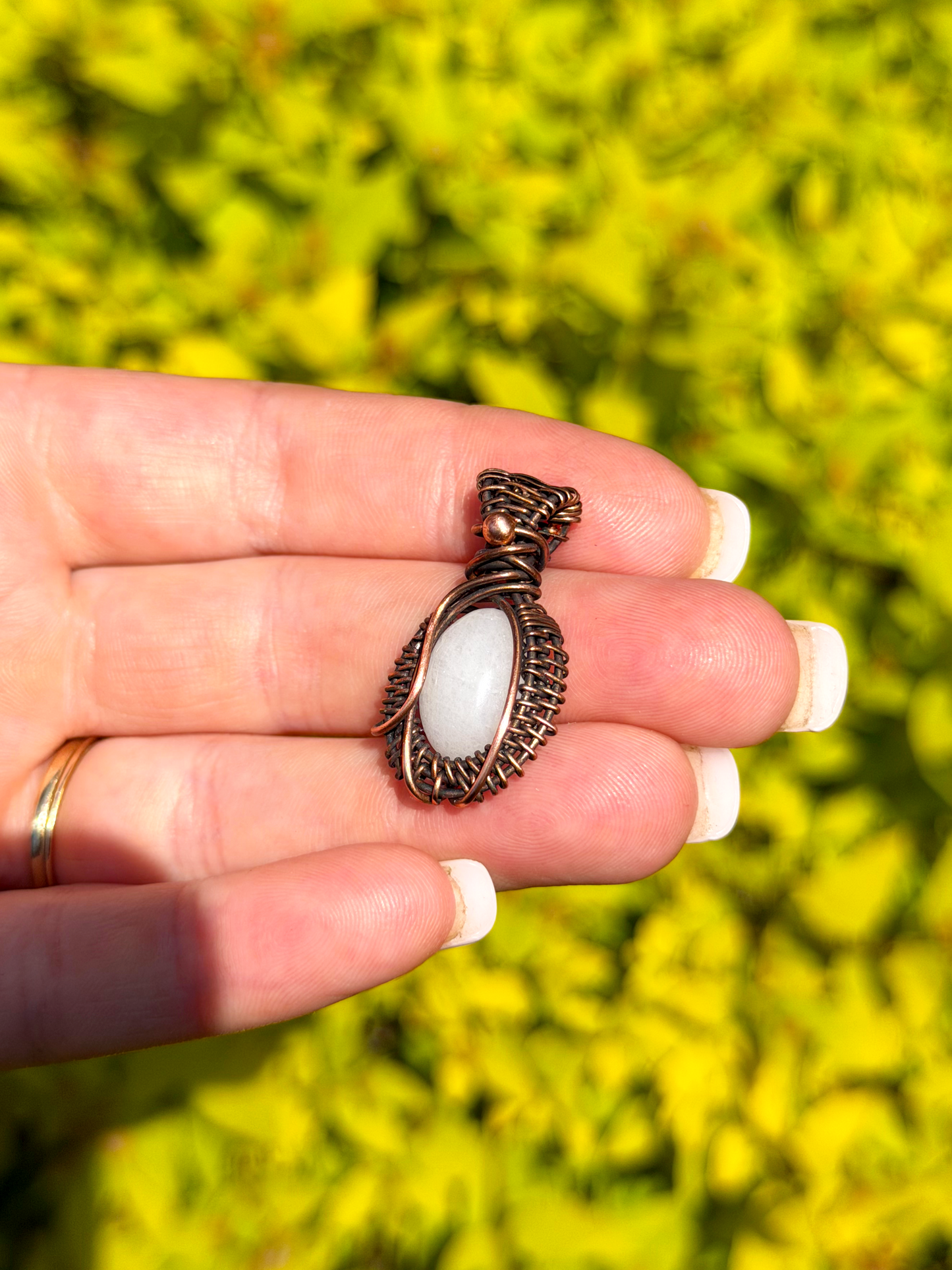 Mini White Jade Crystal Copper Pendant