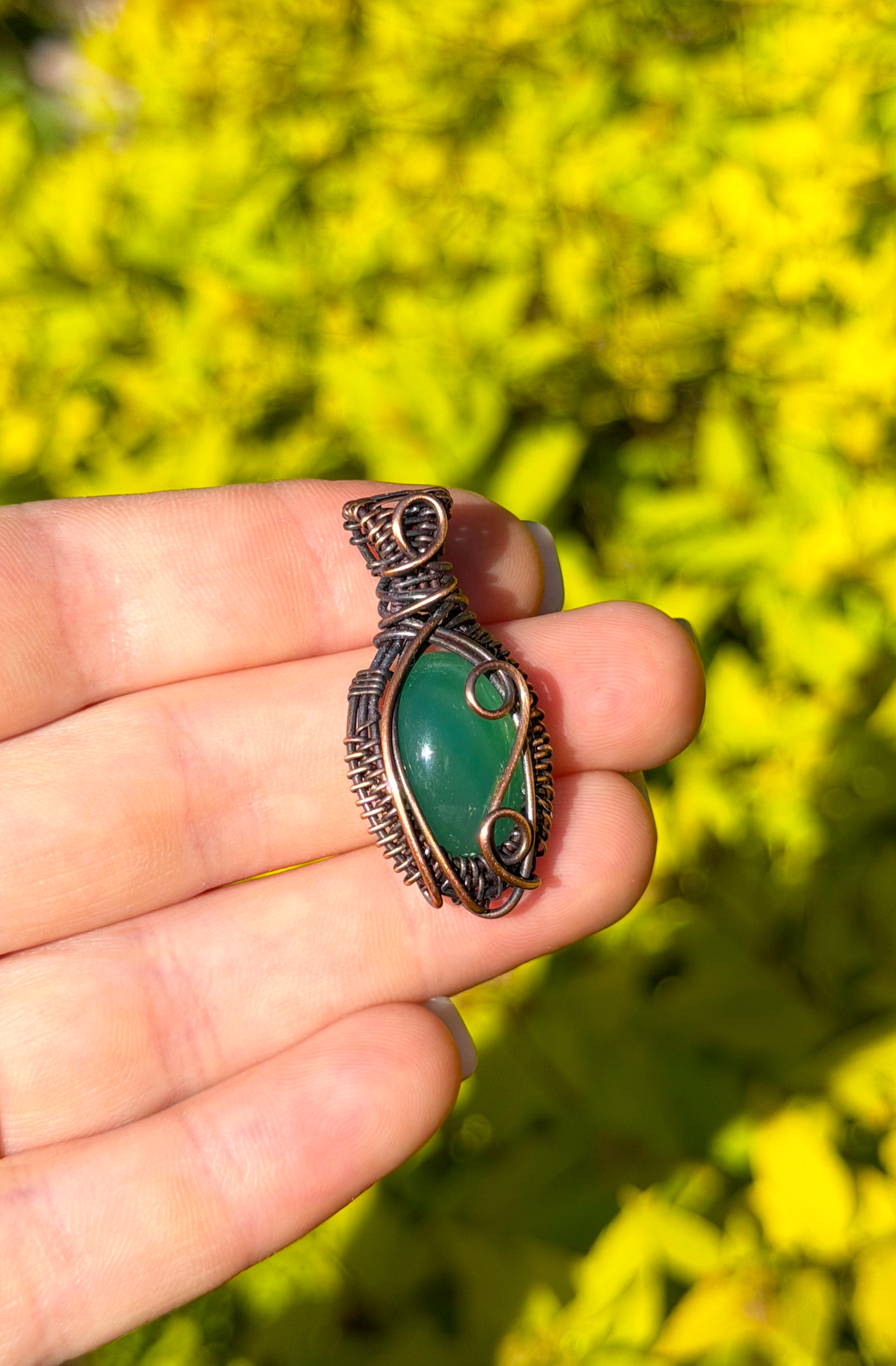 Mini Green Banded Agate Crystal Copper Pendant
