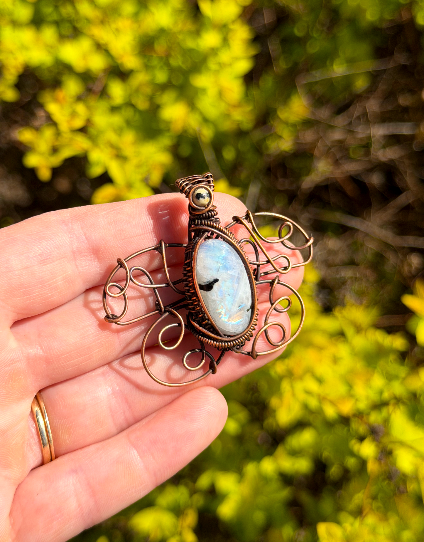 Polyphemus Moth Rainbow Moonstone & Zebra Jasper Accent