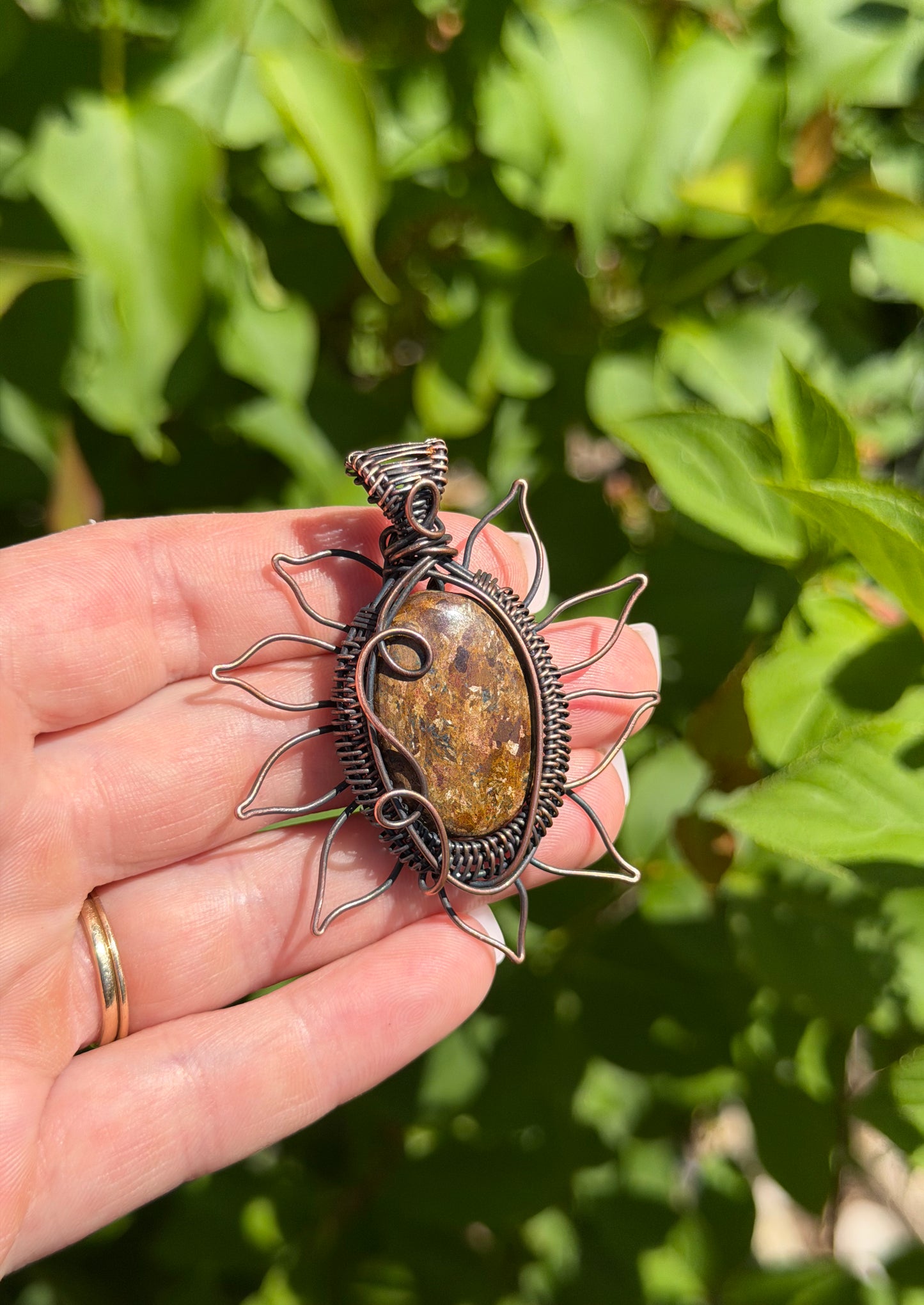 Sunflower Bronzite Crystal Copper Pendant