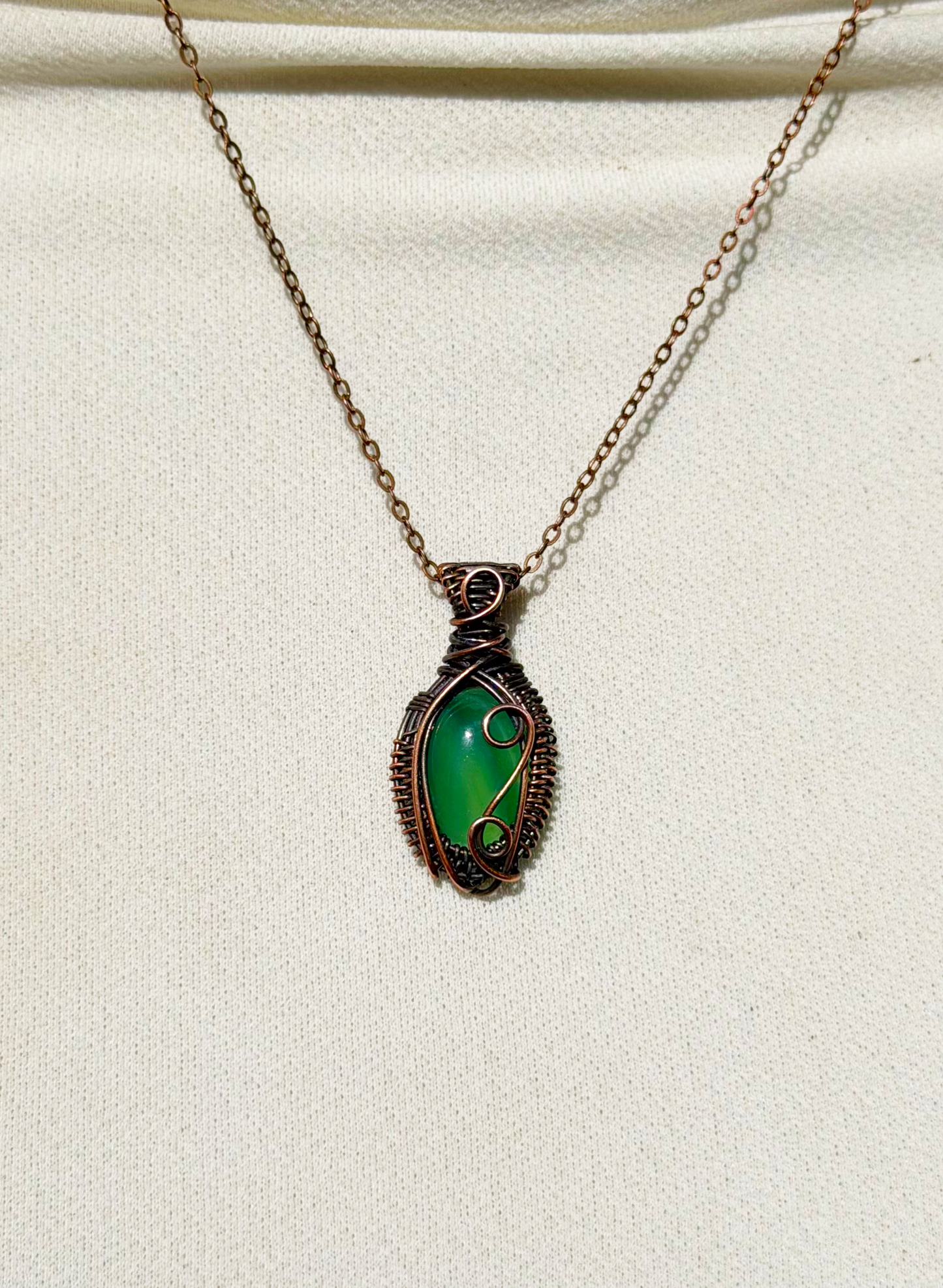Mini Green Banded Agate Crystal Copper Pendant