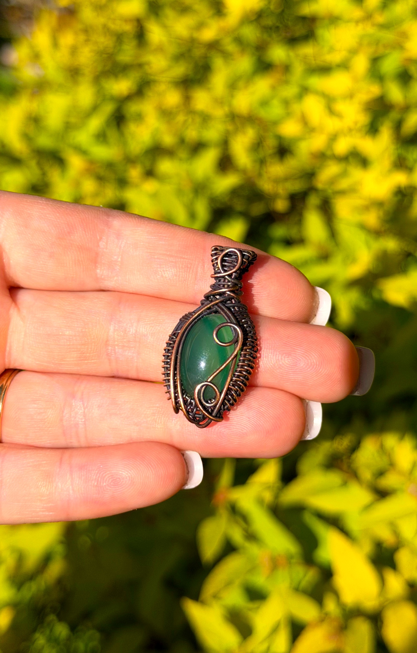 Mini Green Banded Agate Crystal Copper Pendant