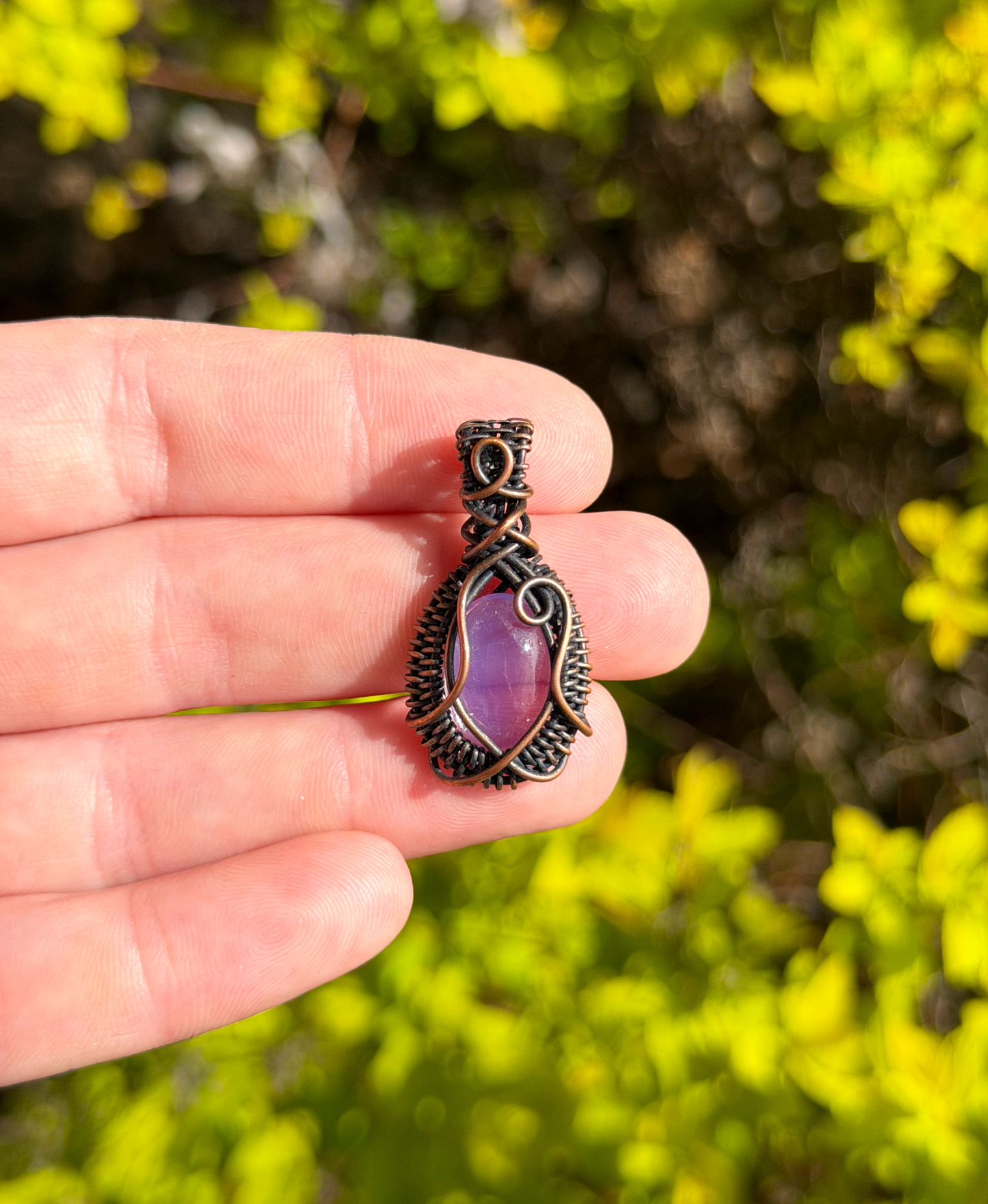 Mini Lavender Quartz Crystal Copper Pendant