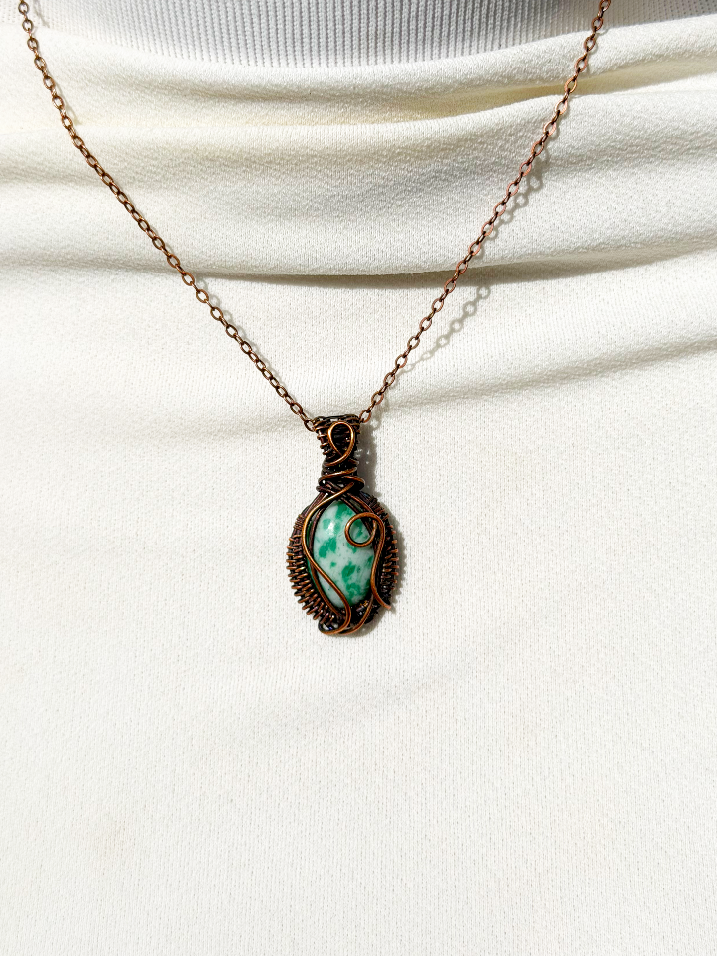 Mini Green Spotted Jasper Crystal Copper Pendant