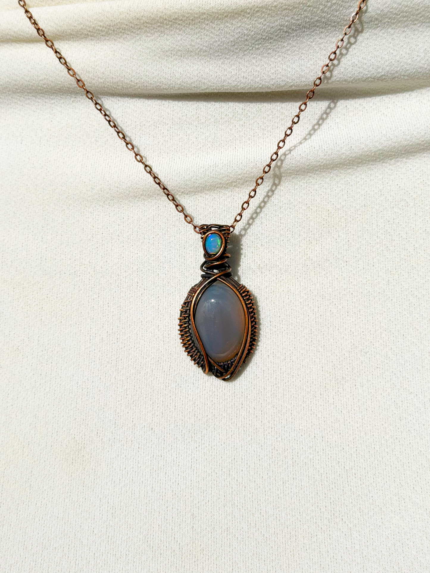 Mini Grey Moonstone & Opal Accent Crystal Copper Pendant