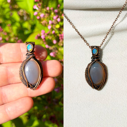 Mini Grey Moonstone & Opal Accent Crystal Copper Pendant