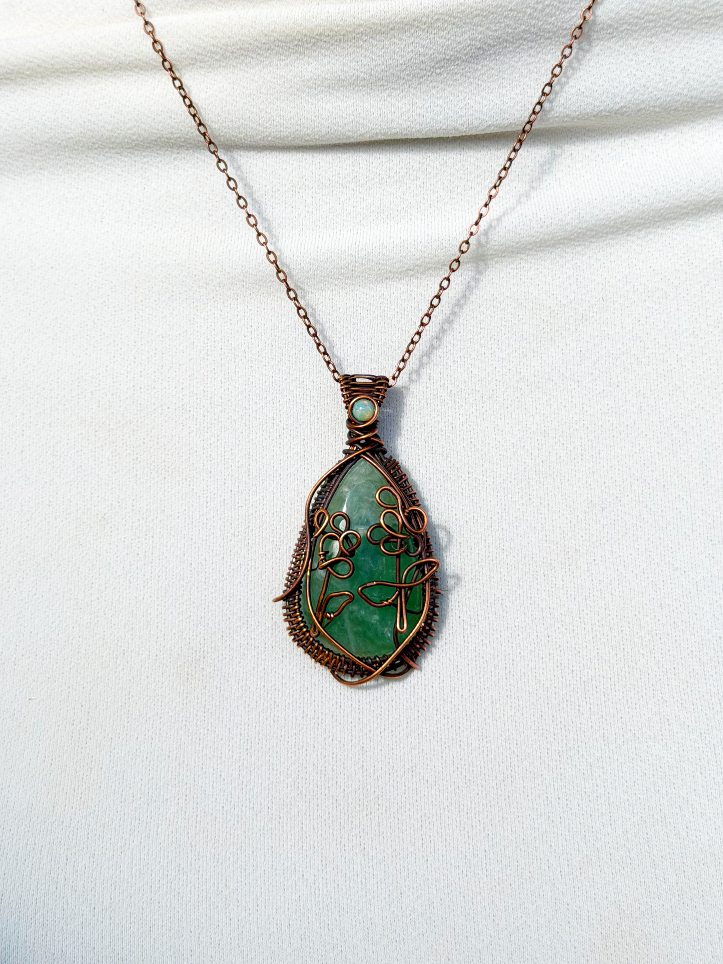 Dragon Snap Green Prehnite & Opal Crystal Copper Pendant