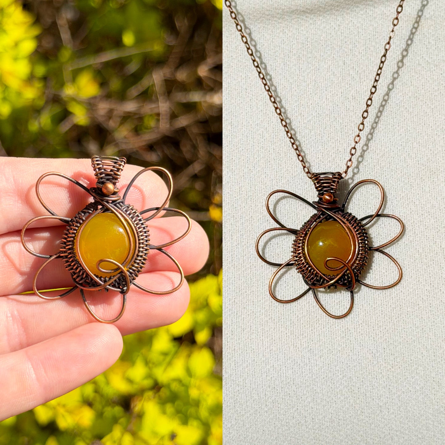 Daisy Yellow Onyx Crystal Copper Pendant