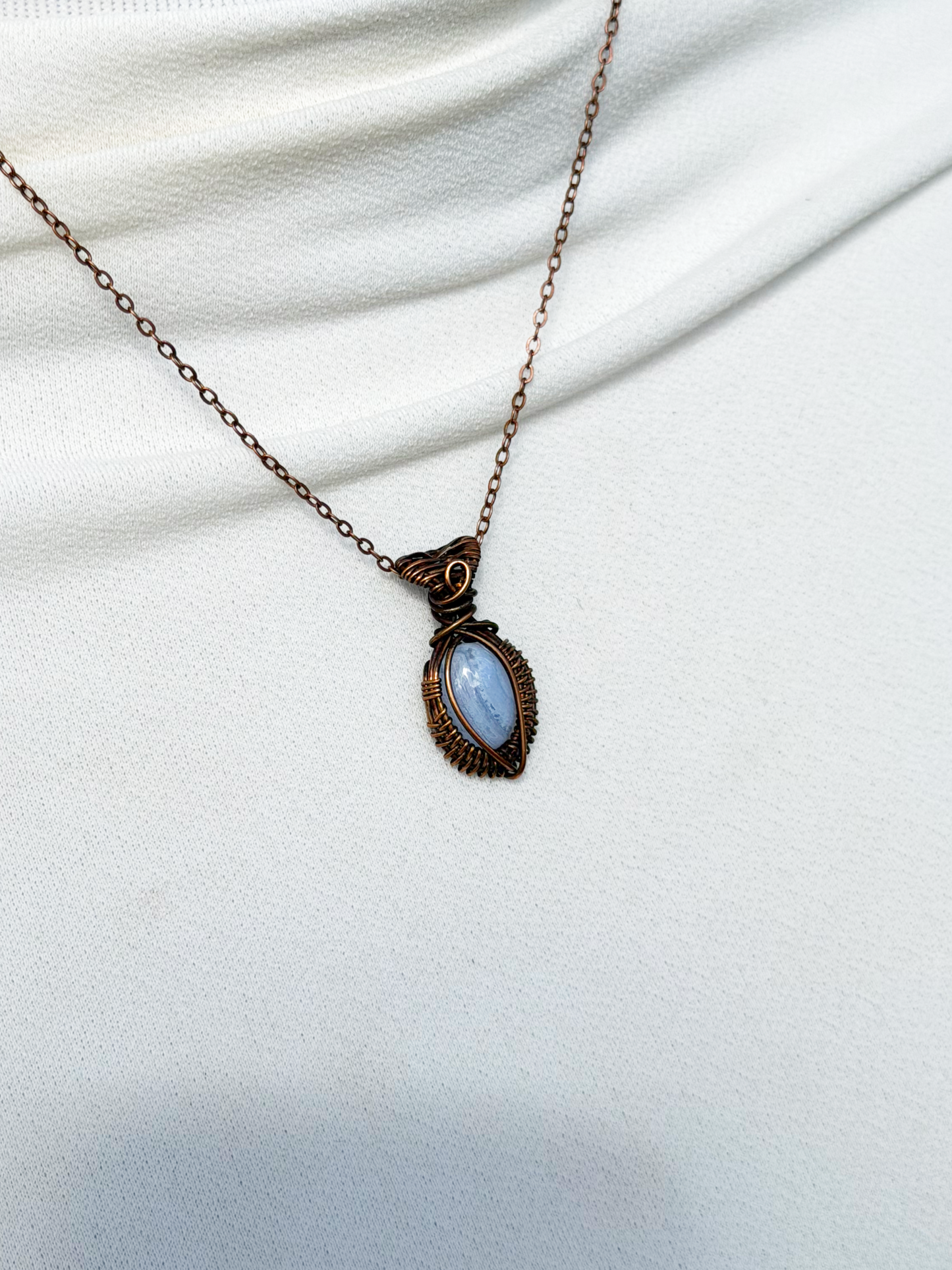 Mini Blue Lace Agate Crystal Copper Pendant