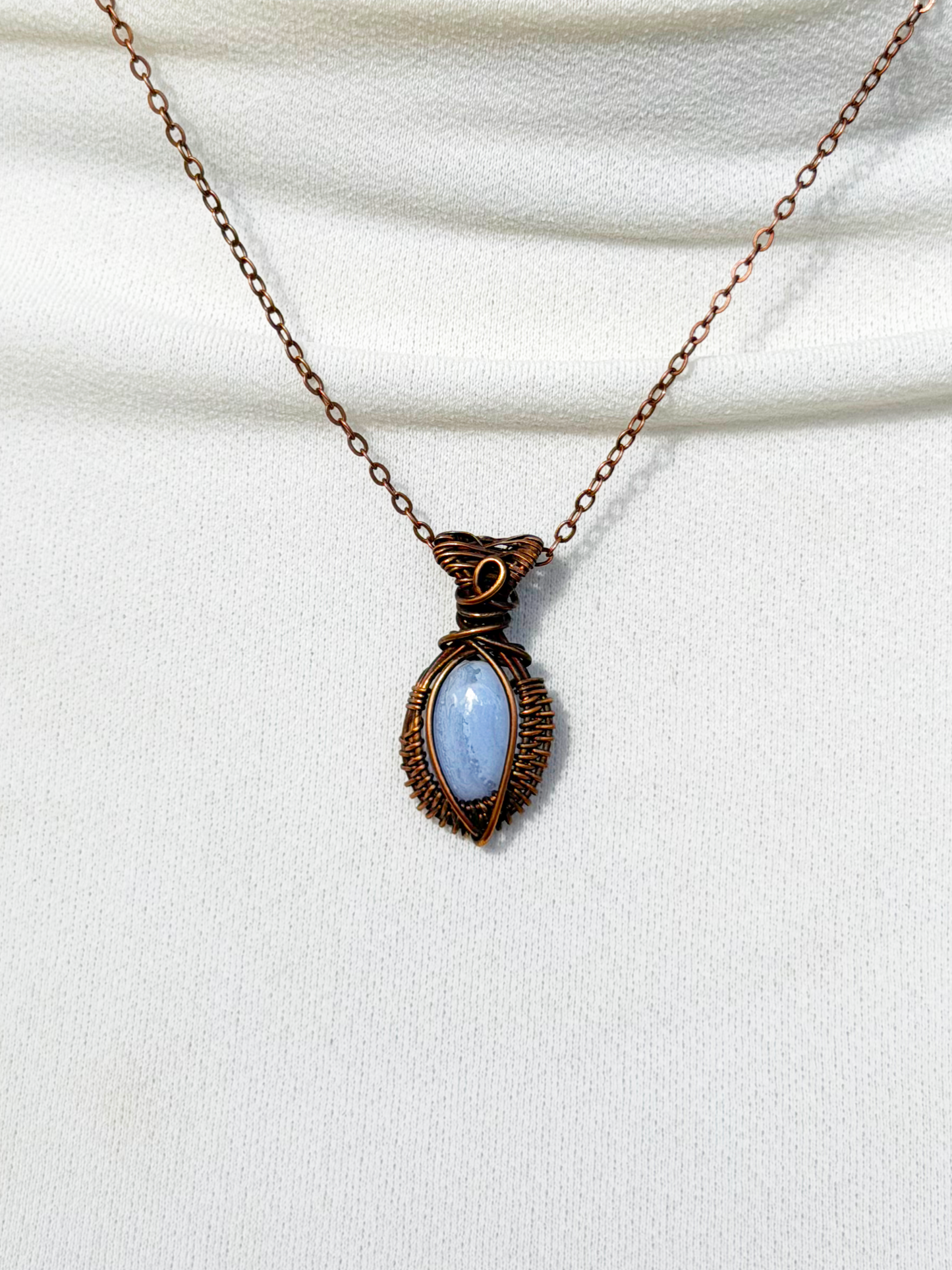Mini Blue Lace Agate Crystal Copper Pendant