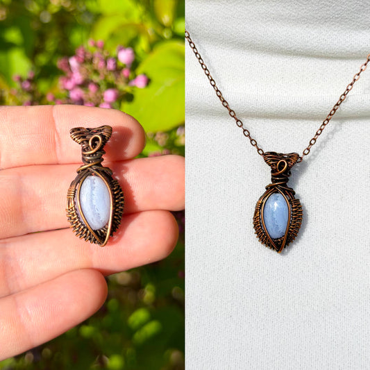 Mini Blue Lace Agate Crystal Copper Pendant