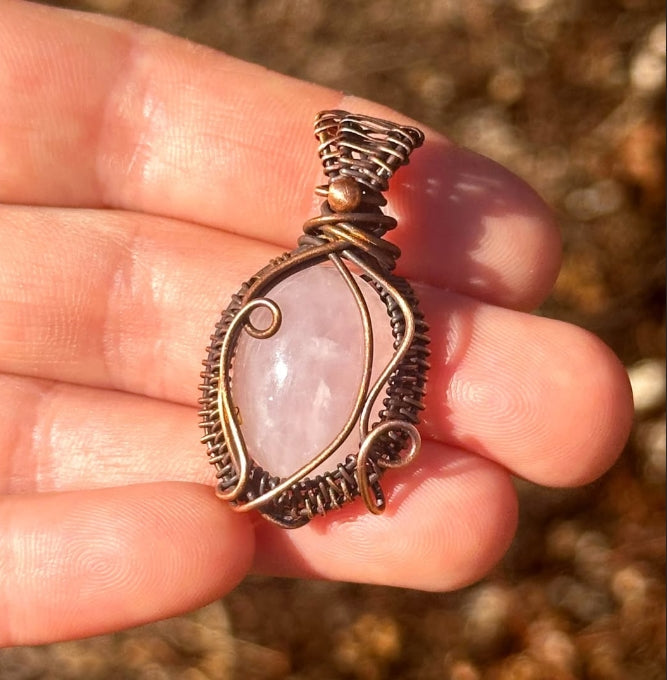 Rose Quartz Crystal Copper Pendant