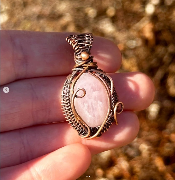 Rose Quartz Crystal Copper Pendant