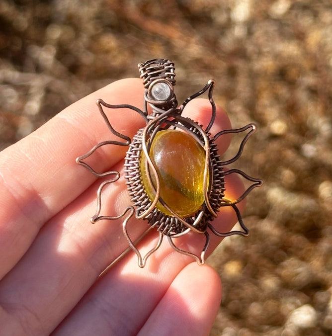 Sun Ametrine & Clear Quartz Accent Crystal Copper Pendant