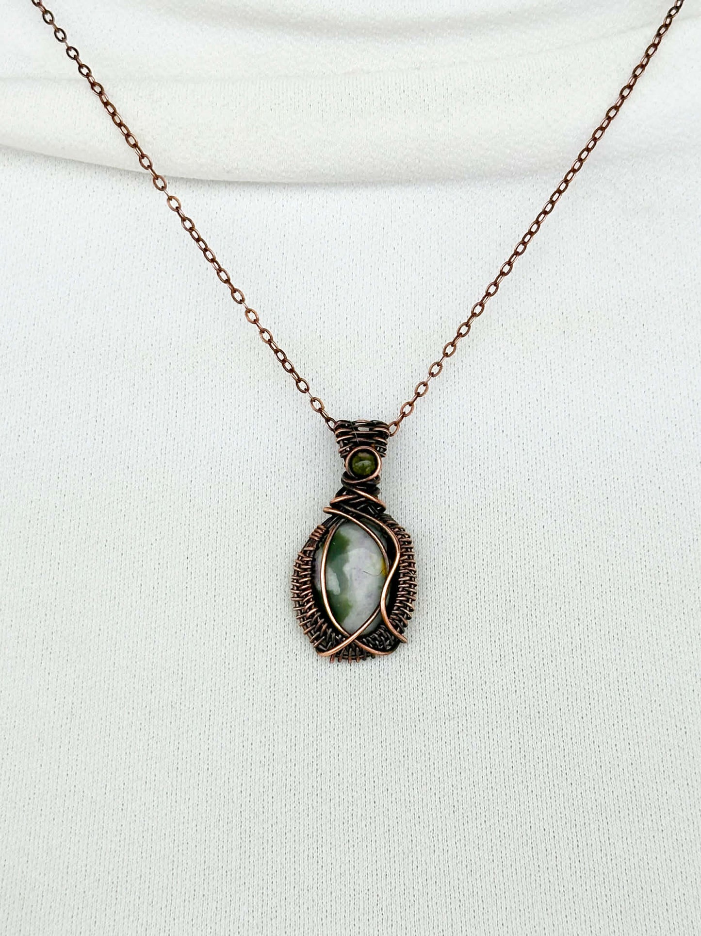 Mini Green Spotted Jasper & Green Aventurine Crystal Copper Pendant