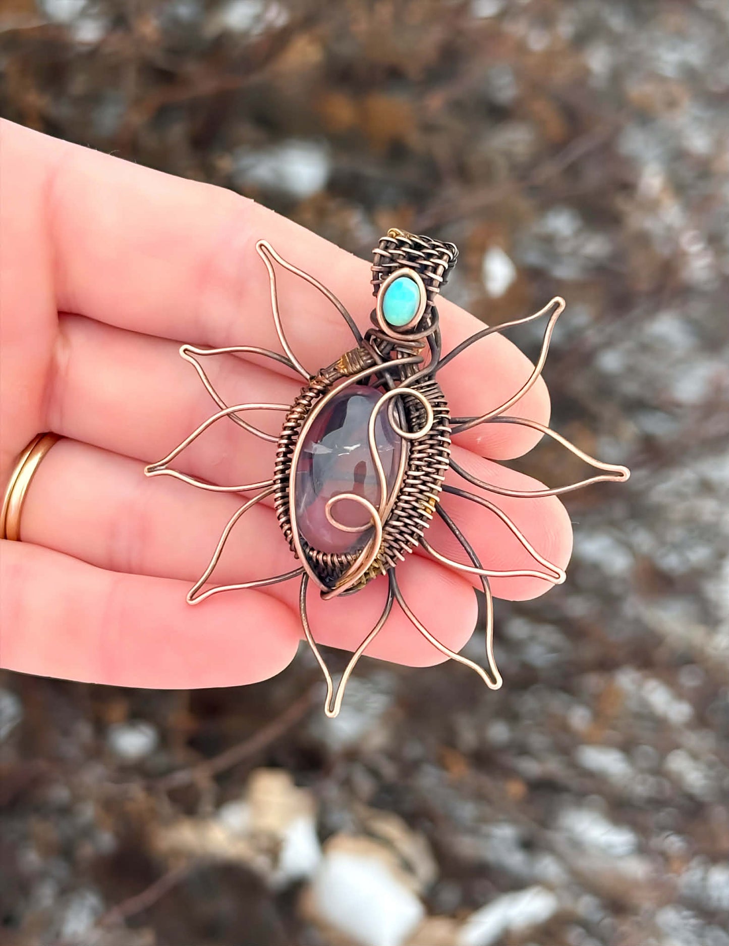 Sunflower Ametrine & Opal Accent Crystal Copper Pendant