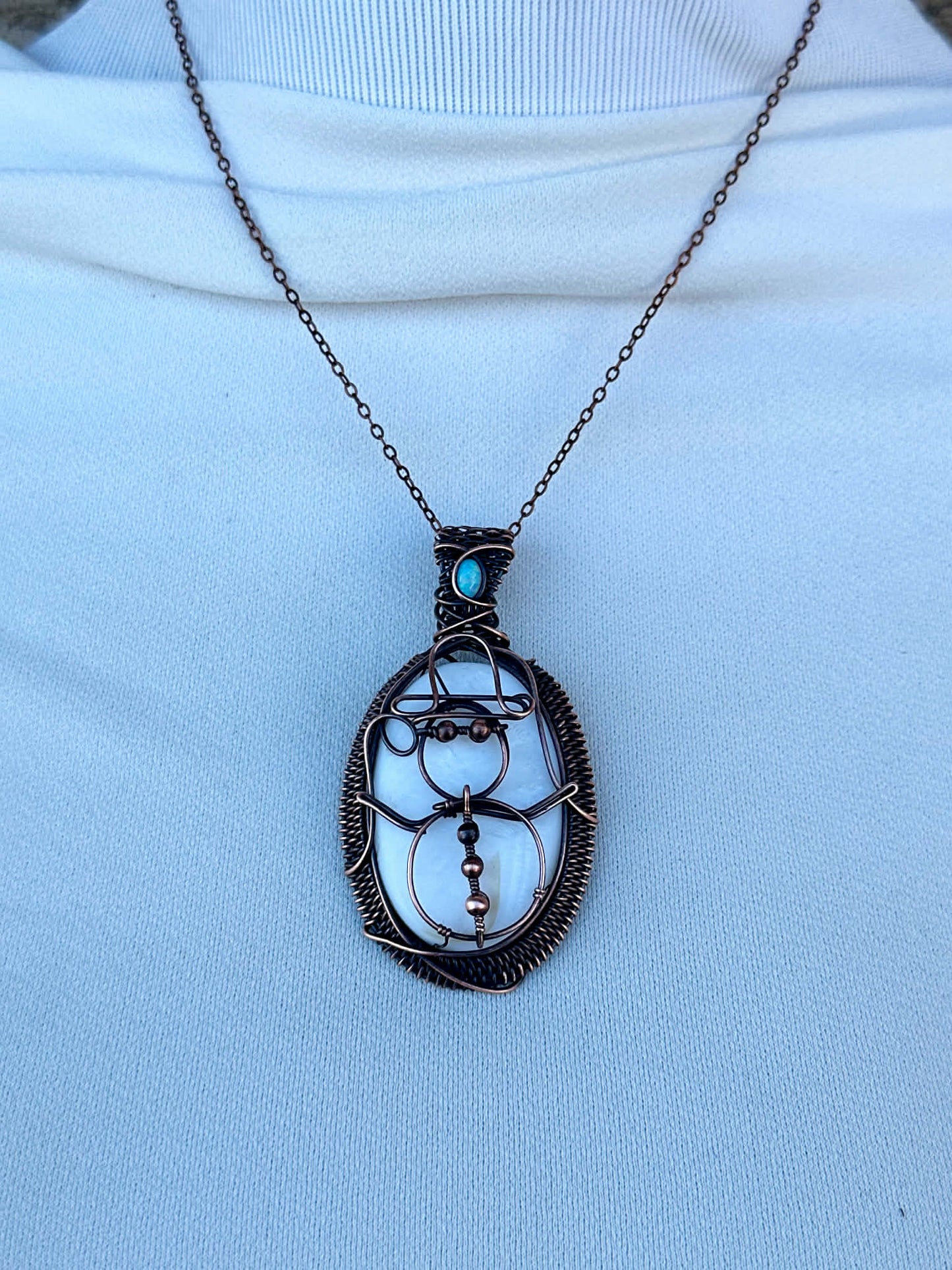 Snowman Mother of Pearl & Opal Crystal Copper Pendant